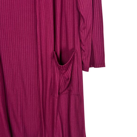 Wilde Burgundy Ribbed Open Front Cardigan Women’s Plus 2X Longline Pockets - Picture 2 of 4